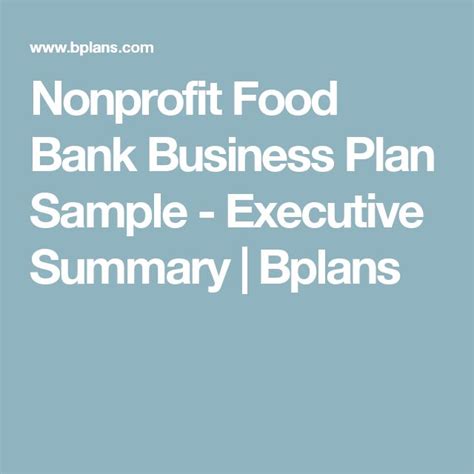 Nonprofit Food Bank Business Plan